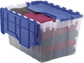 Akro-Mils KeepBox 12 Gallon Storage Container, Nesting and Stackable Plastic Storage Box with Lid Attached, Clear Tote for Garages, Closets, and Moving, 21-1/2" x 15" x 12-1/2", Clear/Blue